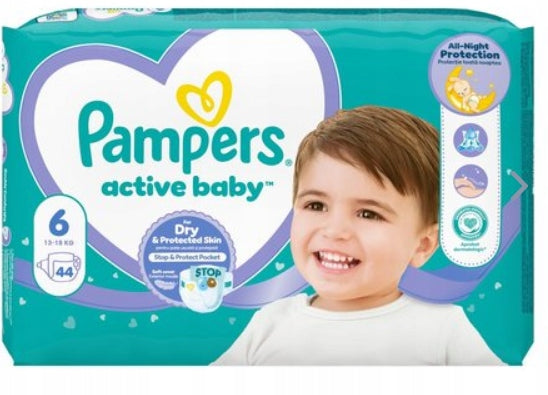 PAMPERS ACTIVE BABY Size 6 Diapers 13-18 kg 44 pieces