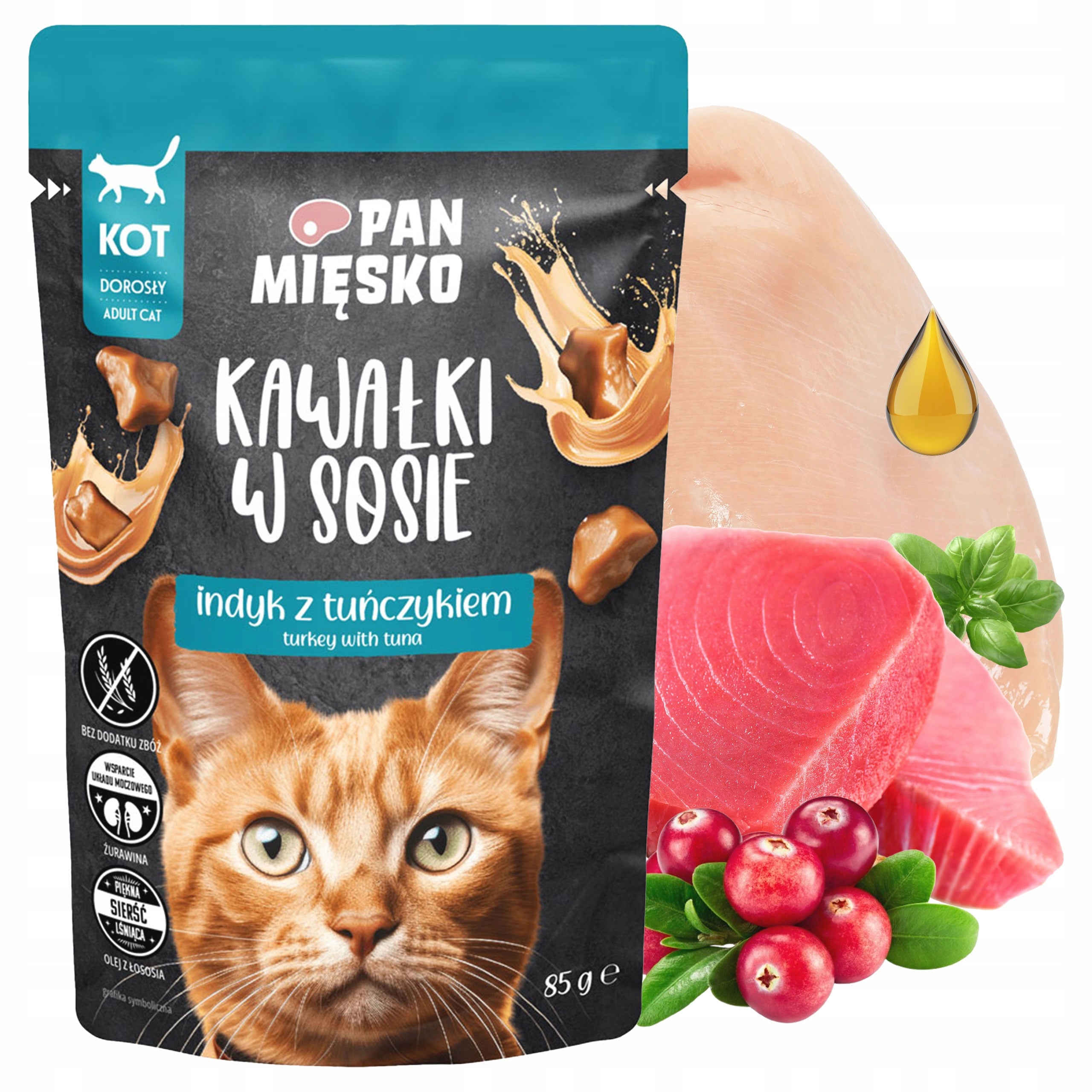 PAN MIĘSKO Pieces in Turkey Sauce with Tuna Wet Cat Food 12x 85g EAN (GTIN) 5906641614376