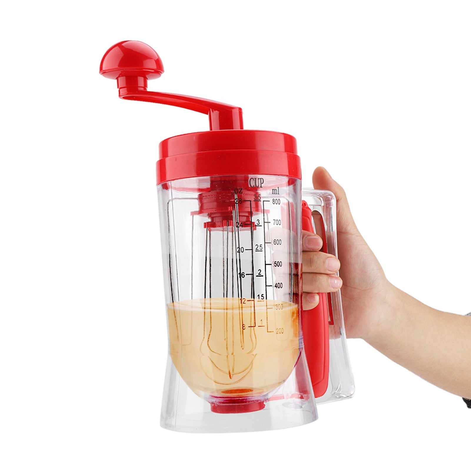 PANCAKE WAFFLE DOUGH PORTIONING DISPENSER CONTAINER WITH MEASURING CUP