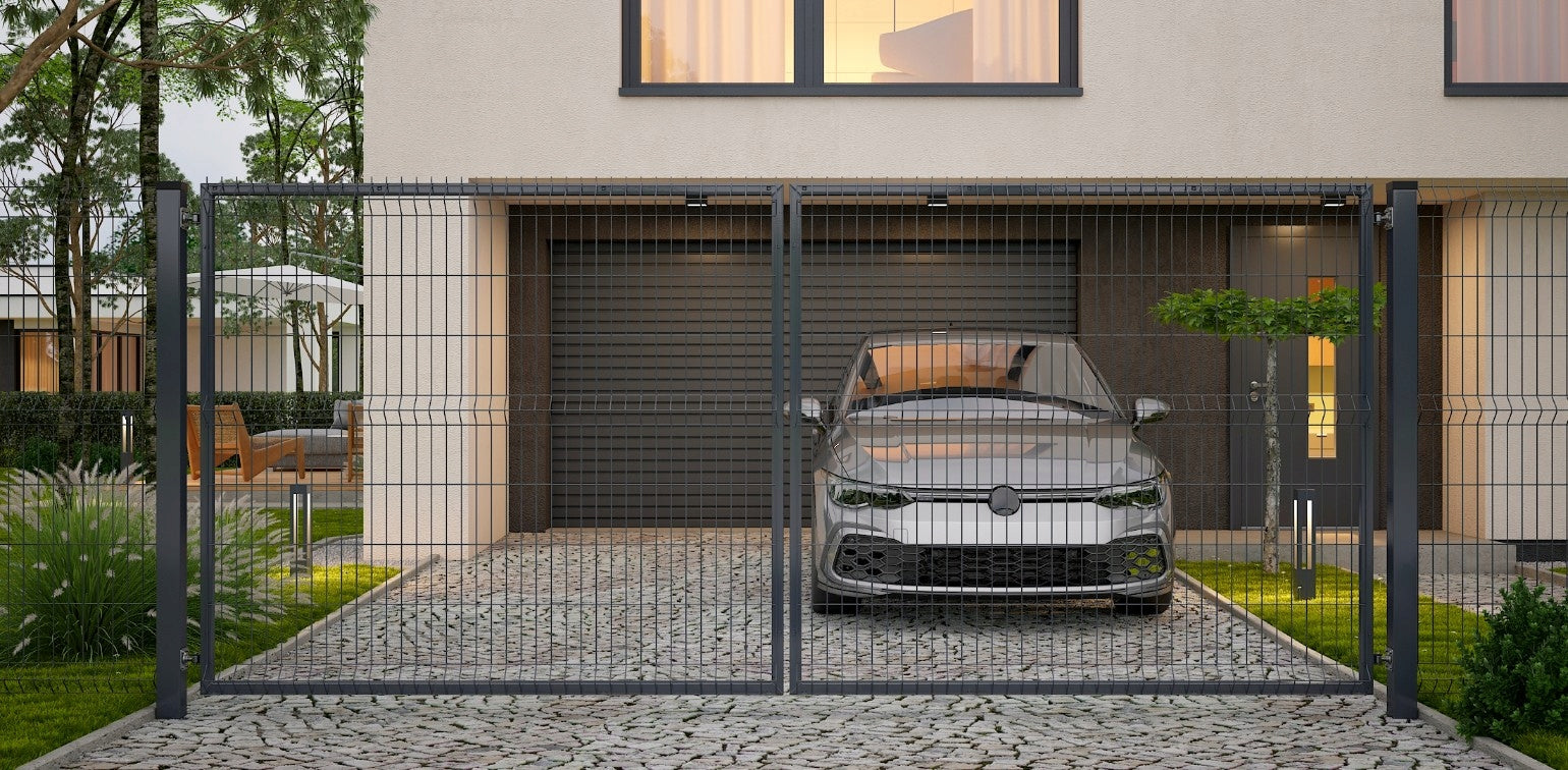 PANEL GATE 170cm anthracite graphite two POSTS RAL7016 double-leaf 173cm Packaging status original