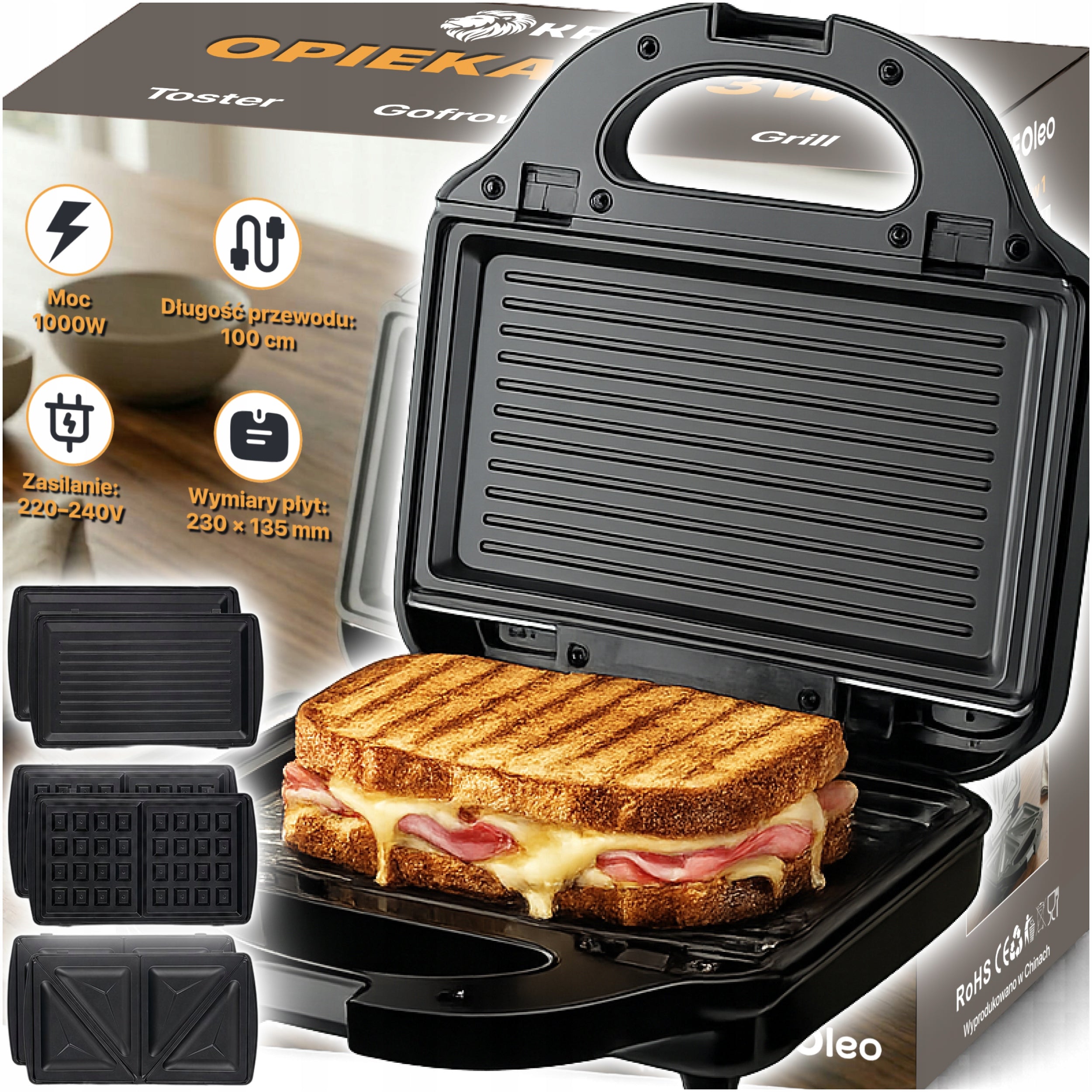 PANINI SANDWICH TOASTER GRILL TOASTER ELECTRIC WAFFLE IRON 3IN1 STRONG
