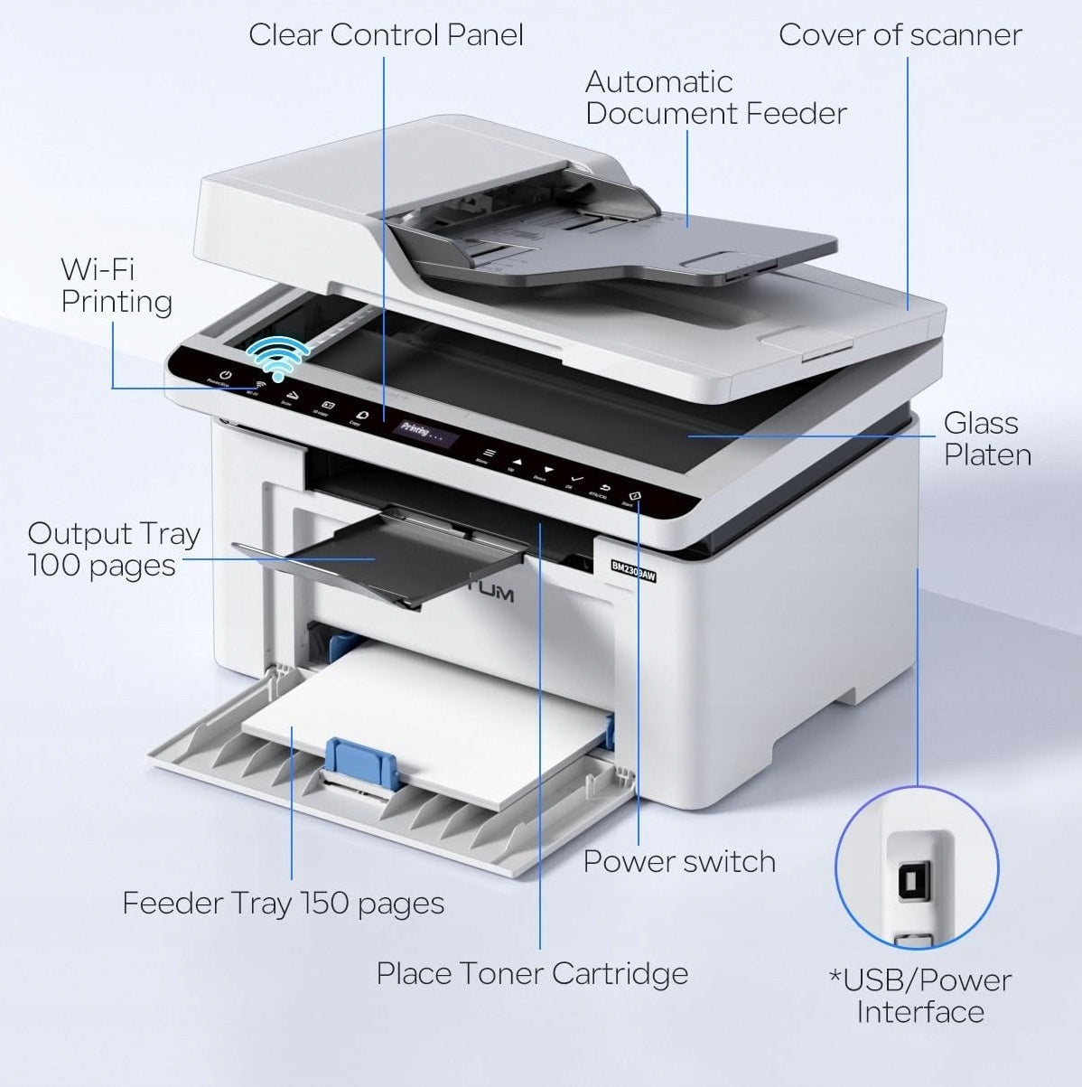 PANTUM BM2309AW Multifunction WLAN Laser Printer Black and White 3 in 1 A4 Brand Pantum