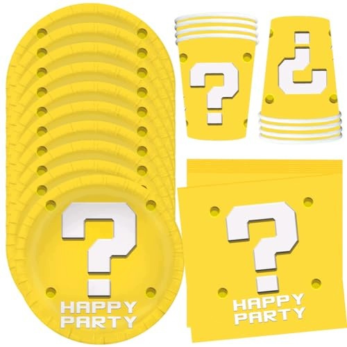 PAPER TABLEWARE CHILD'S BIRTHDAY PLATES CUPS NAPKINS GOLD 10 PEOPLE Brand no brand