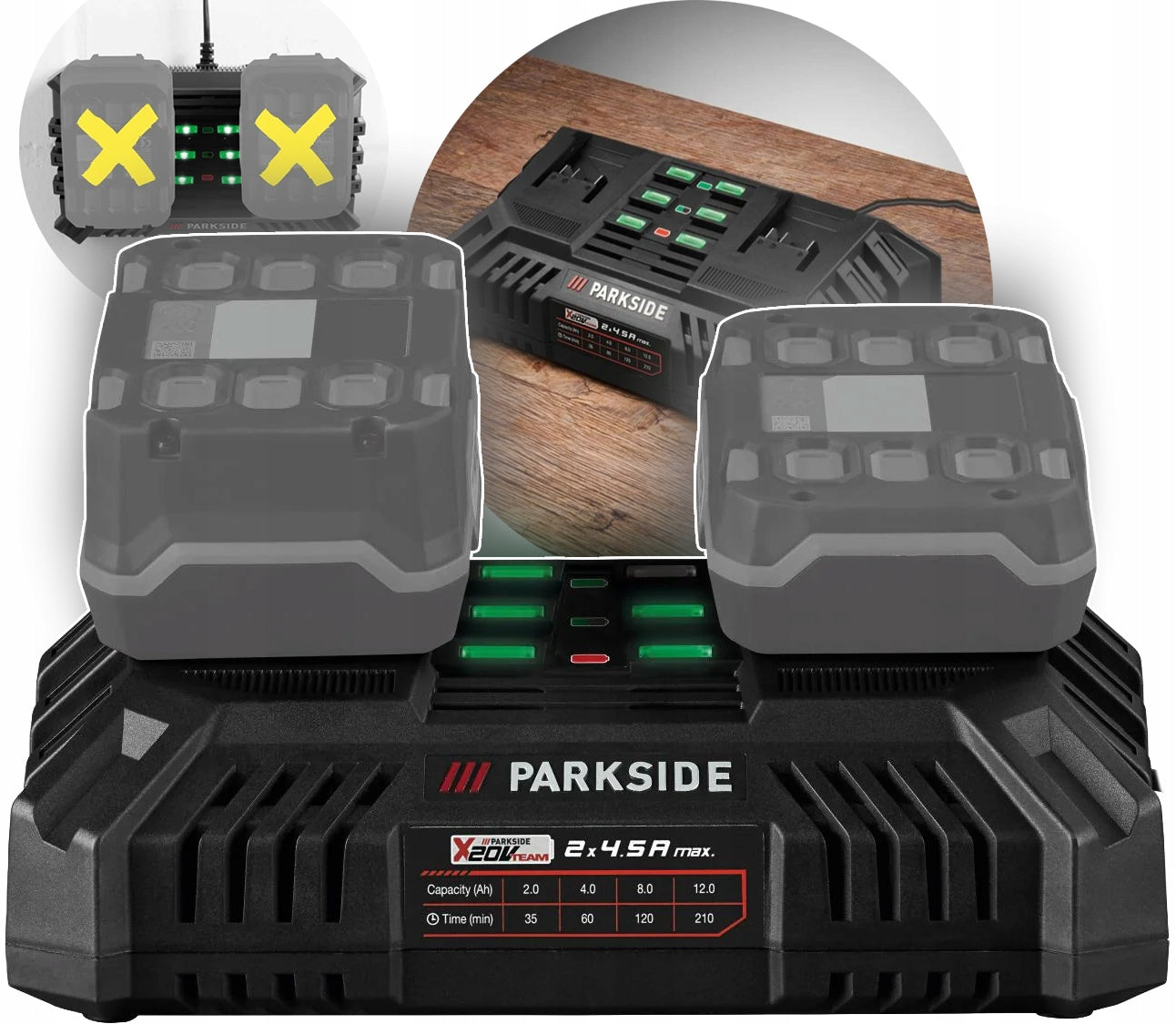 PARKSIDE Dual Battery Charger PDSLG 20 B1, 220 W / 2 x 4,5 A