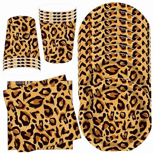 PARTY UTENSILS LEOPARD PAPER PLATES CUPS FOR BIRTHDAY 8 PEOPLE