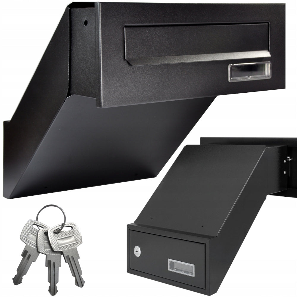 PASS-THROUGH LETTER BOX FOR BUILDING, ADJUSTABLE, MAT BLACK + 3 KEYS
