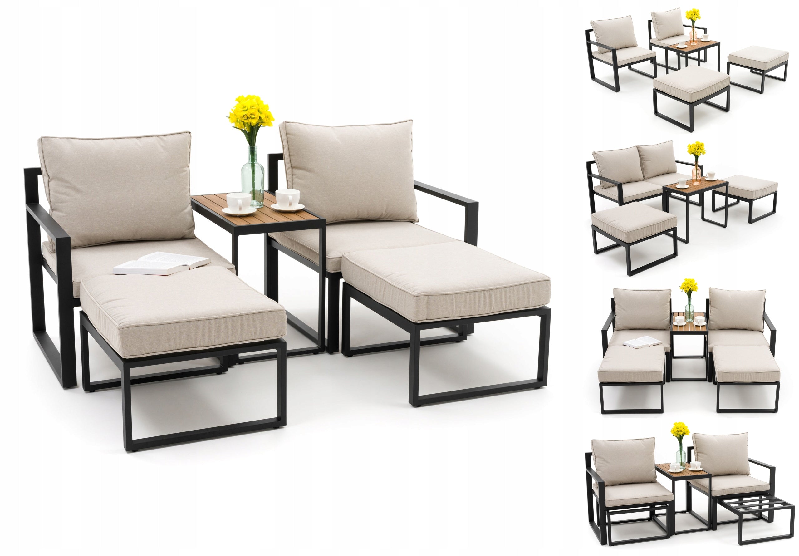 PATIO FURNITURE BALCONY MODERN ALUMINUM ATOLL 2 GRAPHITE BEIGE
