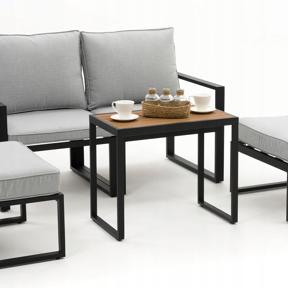 PATIO FURNITURE BALCONY MODERN ALUMINUM ATOLL 2 GRAPHITE GRAY Set contents armchair step pouf end table