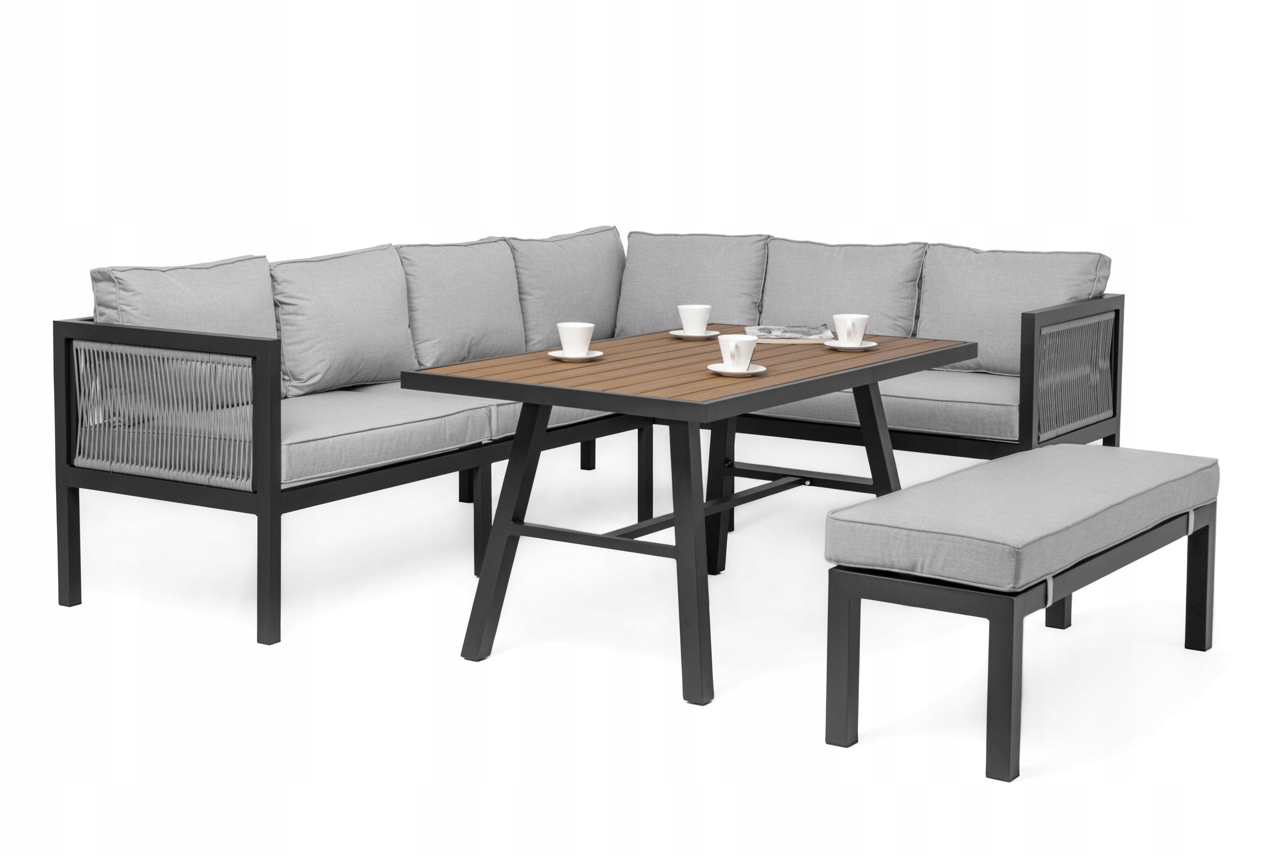 PATIO FURNITURE TERRACE ALUMINUM CORNER TABLE PORTOFINO LIGHT GRAY