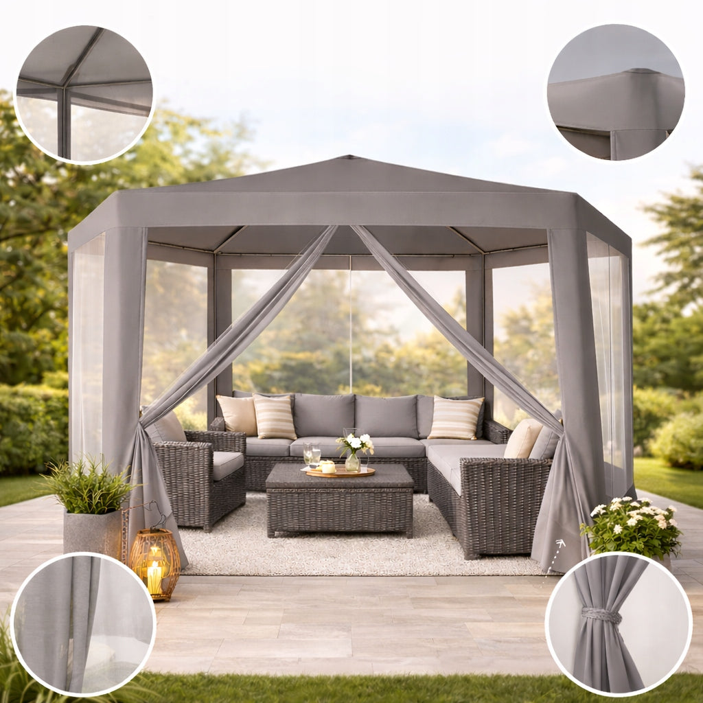 PAVILION GARDEN TENT GAZEBO WITH MOSQUITO NET WATERPROOF 4X4m 6 WALLS Number of side walls 4 walls