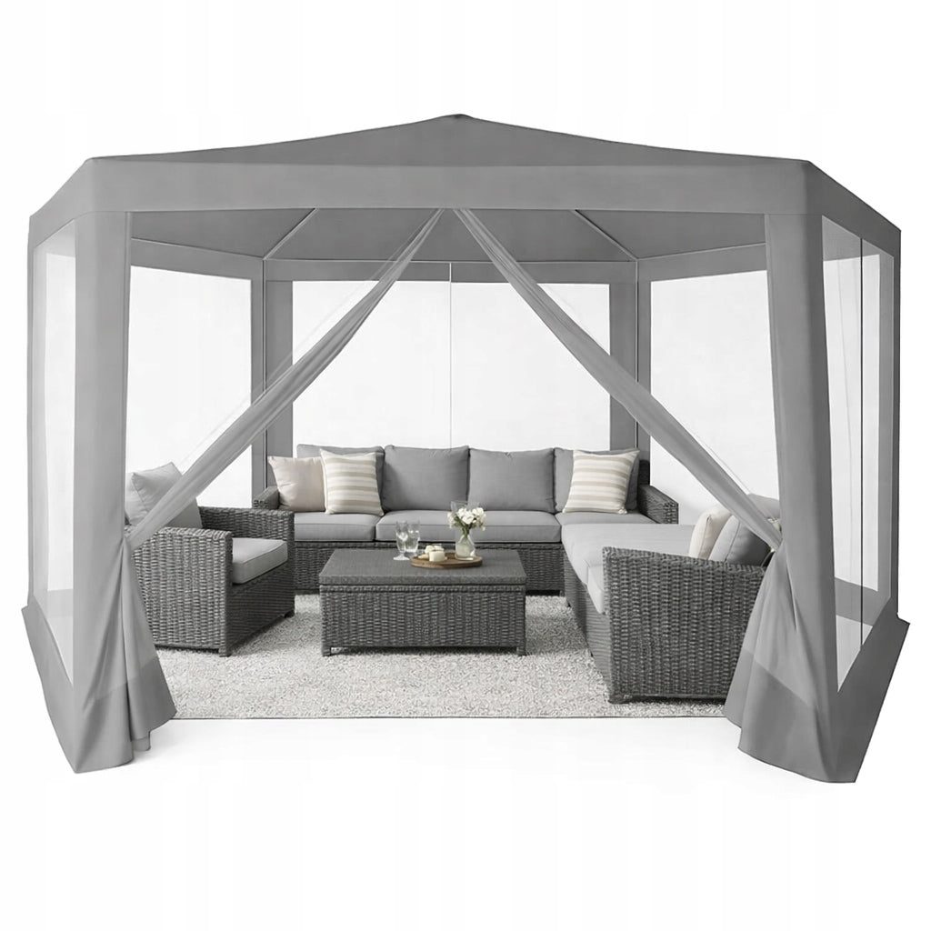 PAVILION GARDEN TENT GAZEBO WITH MOSQUITO NET WATERPROOF 4X4m 6 WALLS