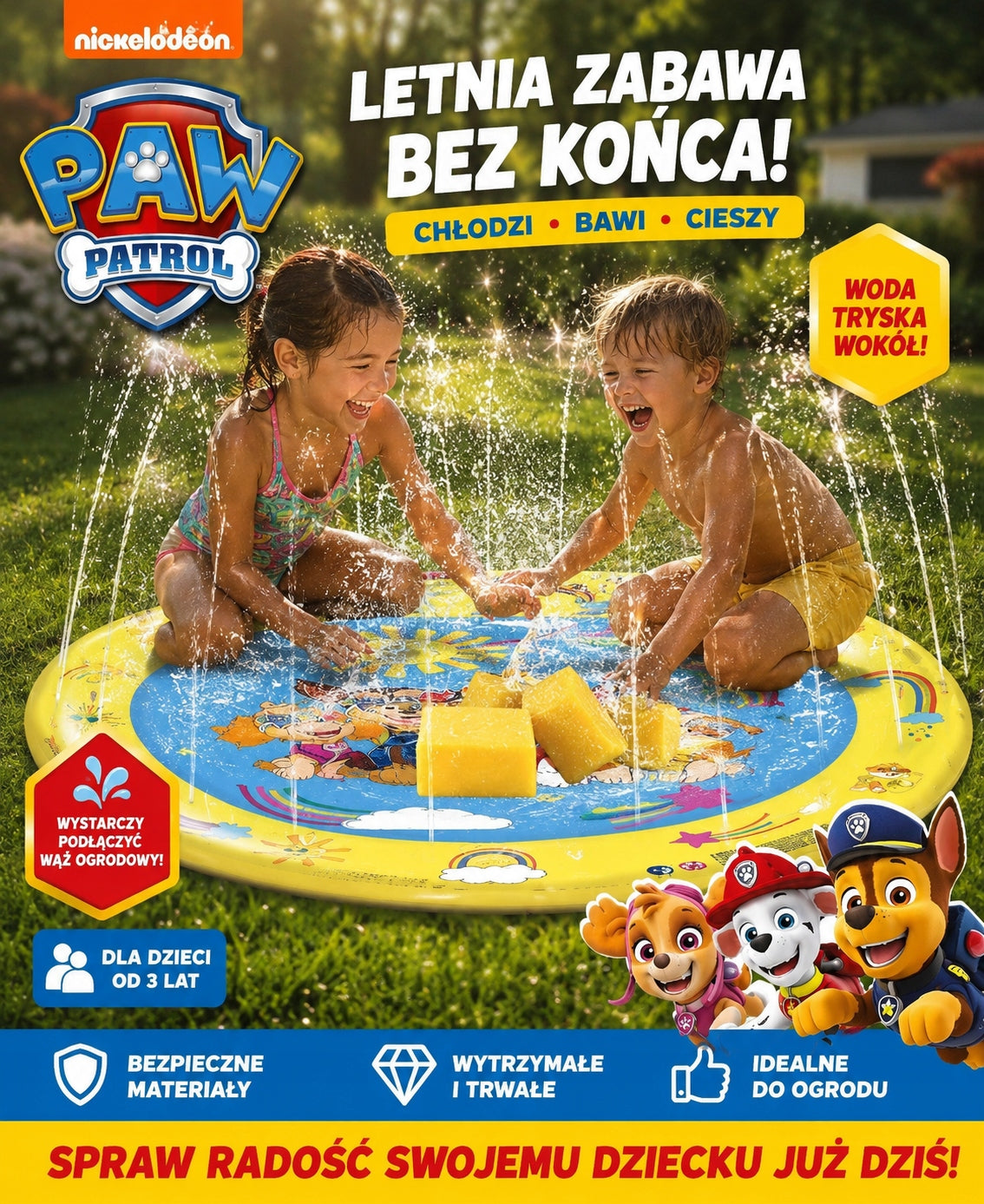 PAW PATROL SHOWER TRAY SPRINKLER WATER MAT POOL FOUNTAIN CHILDREN Curtain Brand Sambro