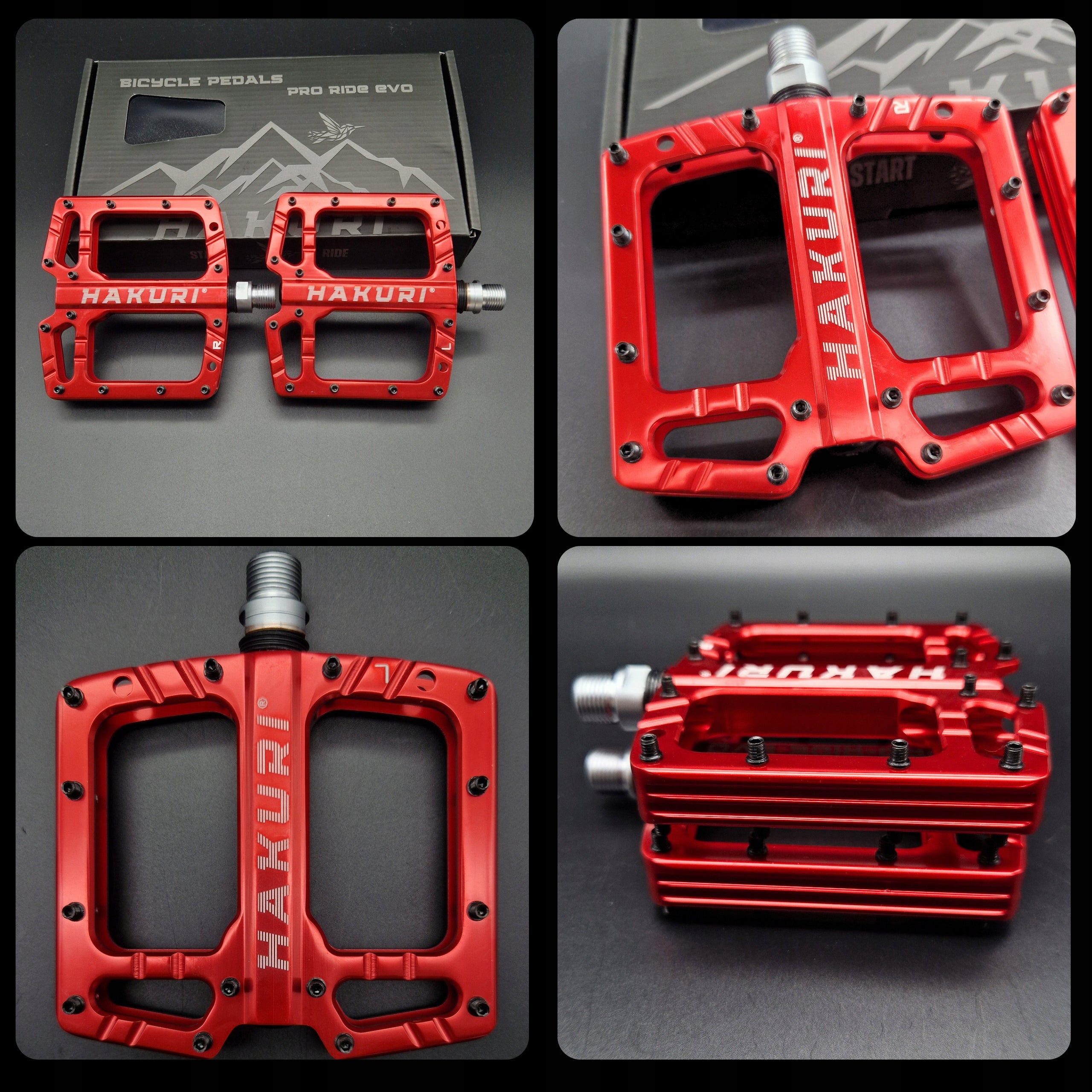 PEDALS RED PLATFORM ALUMINUM LIGHTWEIGHT 3 MTB PINS Machine Bearings Model PEDAŁY ALUMINIOWE RED PRO-RIDE EVO