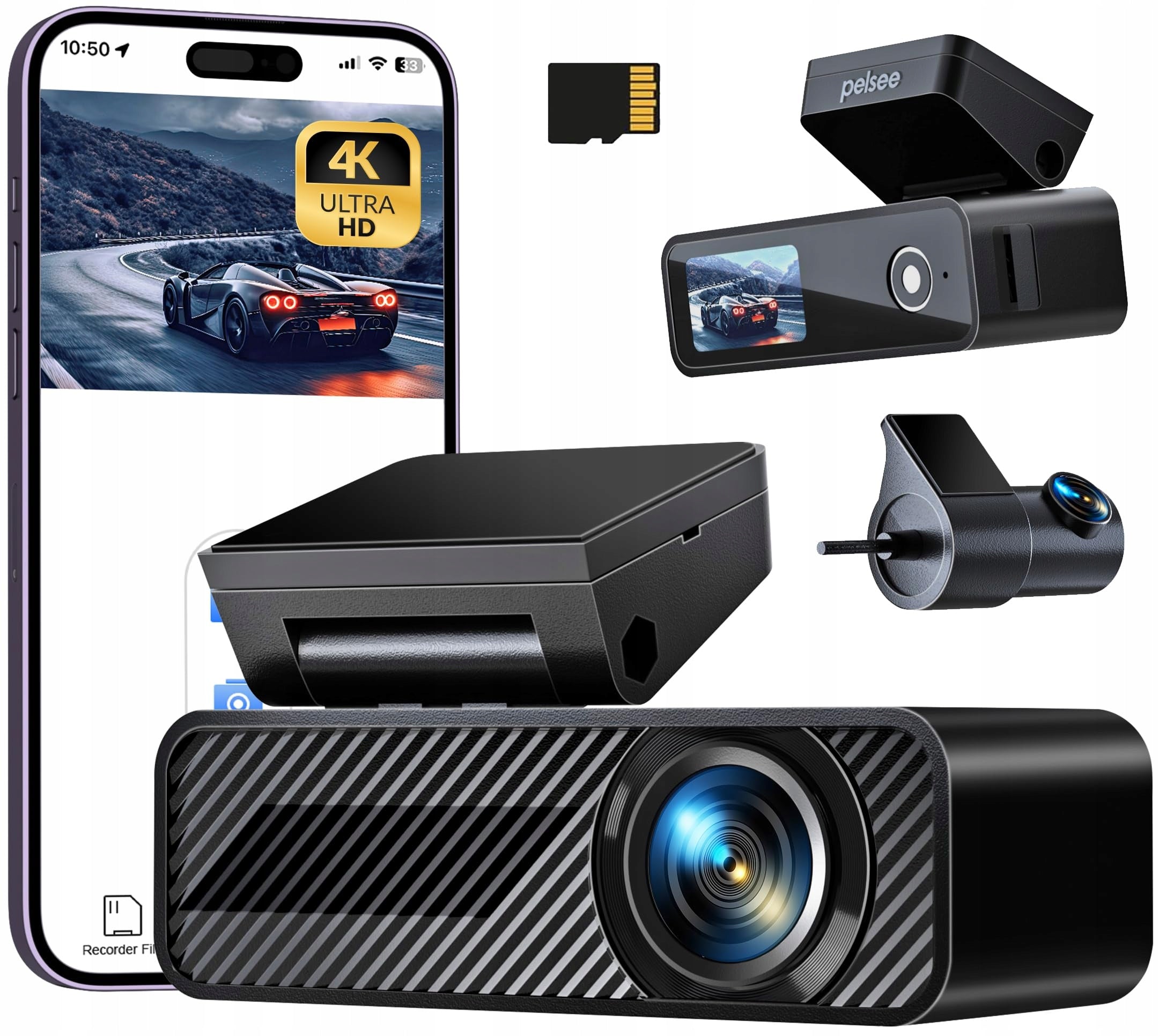 PELSEE P1 Duo 4K Dash Cam Front and Rear with GPS, WiFi, 64GB SD Card, and 24-Hour Parking Monitoring