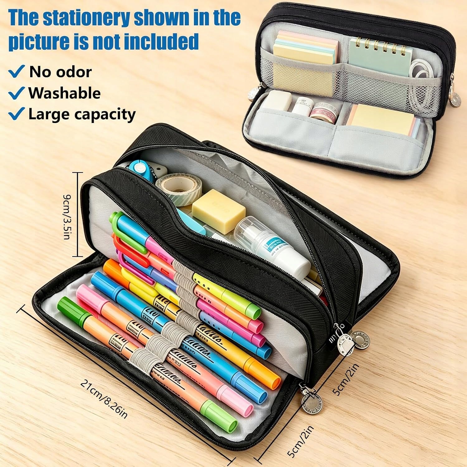 PENCIL CASE 21X4X9CM BLACK LARGE CAPACITY THREE COMPARTMENTS OXFORD LOCK Brand no brand