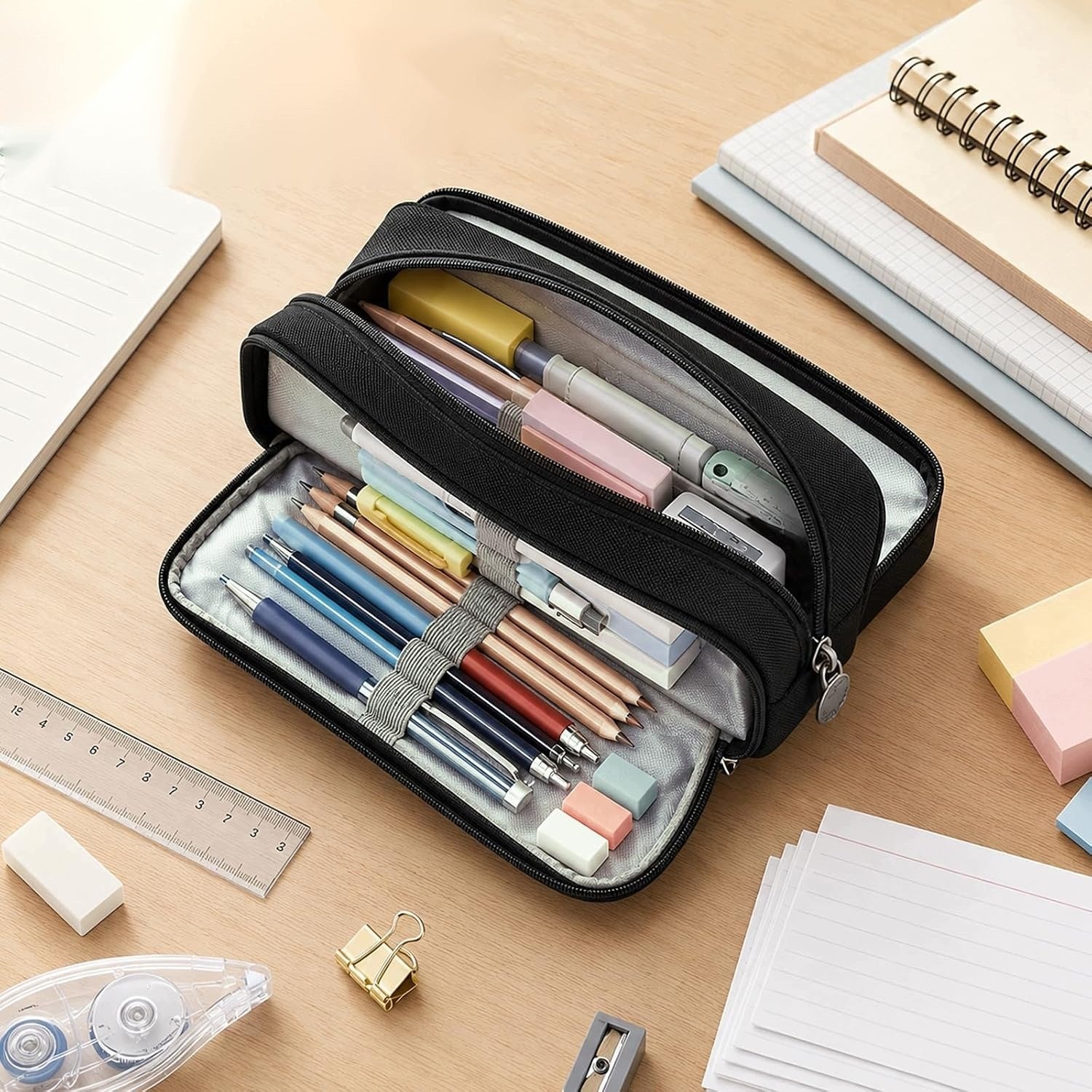PENCIL CASE 21X4X9CM BLACK LARGE CAPACITY THREE COMPARTMENTS OXFORD LOCK Manufacturer code 5908140573321