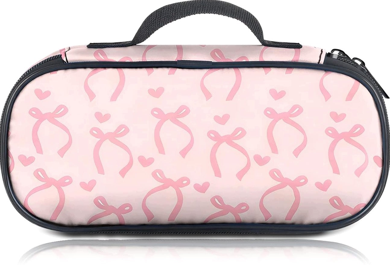 PENCIL CASE PINK OXFORD BOW LARGE ZIPPER HANDLE DURABLE STYLISH SCHOOL