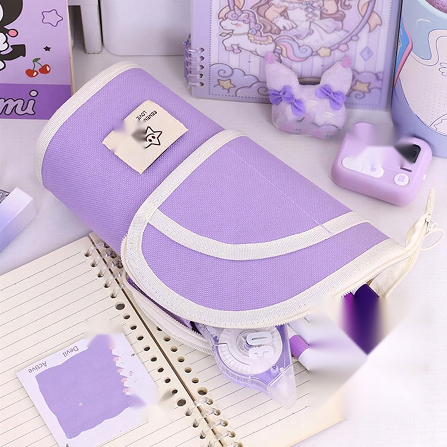 PENCIL CASE ROLLED LARGE PURPLE AESTHETIC SCHOOL OFFICE ORGANIZER Manufacturer code 5908107308119