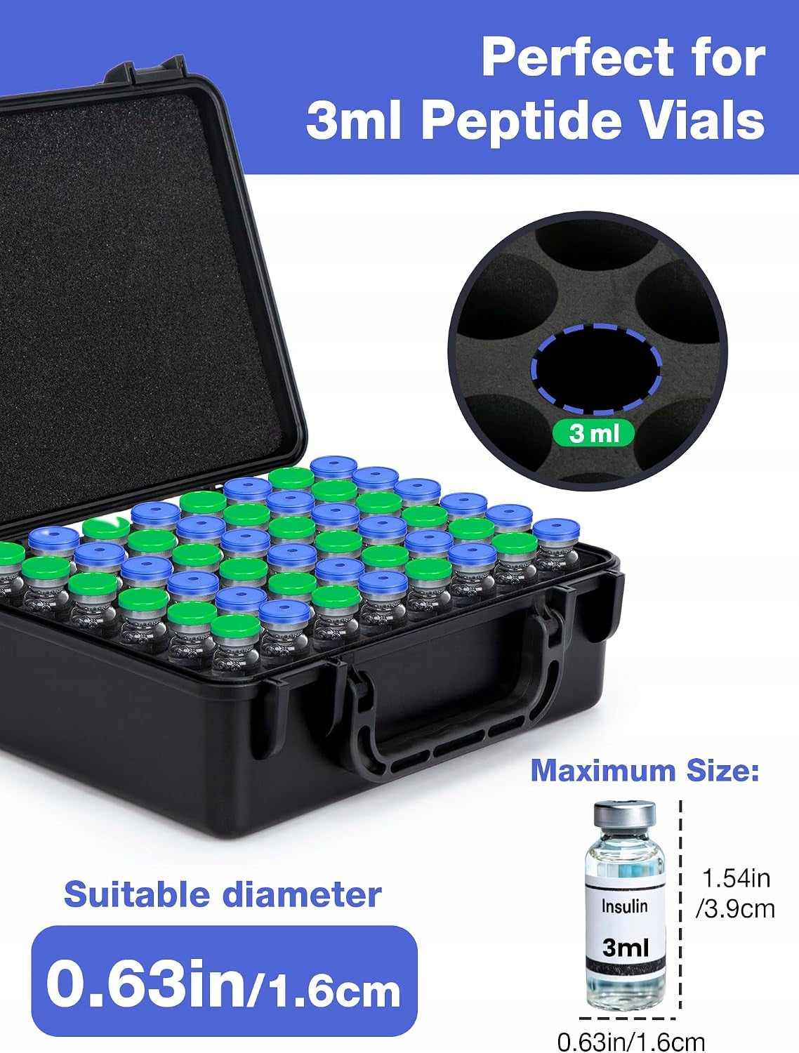 PEPTIDE CASE 48 COMPARTMENTS INSULIN HOLDER VIAL 3ML Medical device no