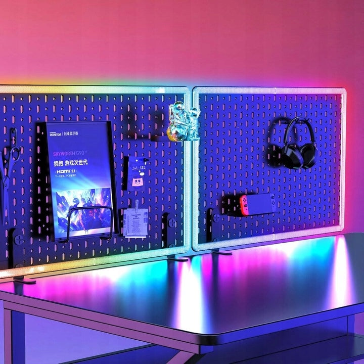 PERFORATED PEGBOARD BOARD WITH LED BACKLIGHT RGB WALL ORGANIZER Kind backboard