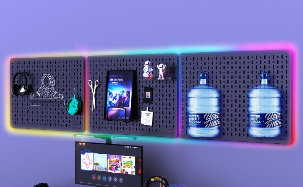 PERFORATED PEGBOARD BOARD WITH LED BACKLIGHT RGB WALL ORGANIZER Manufacturer code 768443688567