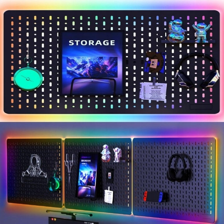 PERFORATED PEGBOARD BOARD WITH LED BACKLIGHT RGB WALL ORGANIZER Product width 56.5 cm