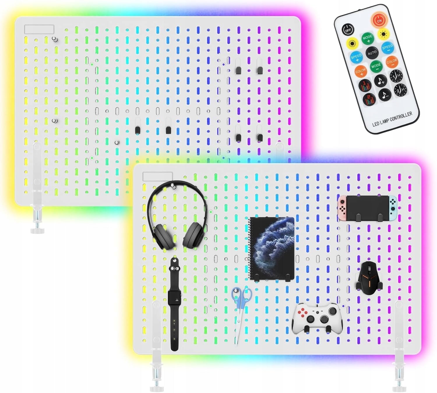PERFORATED PEGBOARD BOARD WITH LED BACKLIGHT RGB WALL ORGANIZER