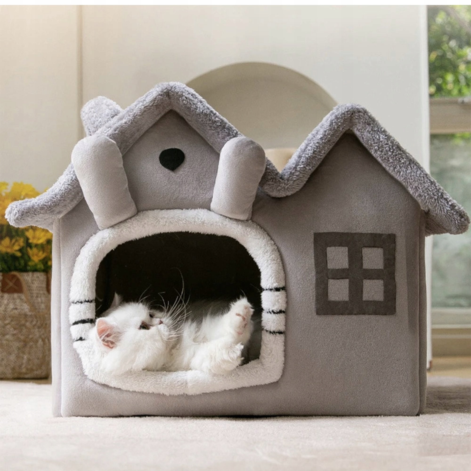 PET HOUSE CAT DOG BED BOOTH PLUSH BEDDING KENNEL Kind outdoor cat house