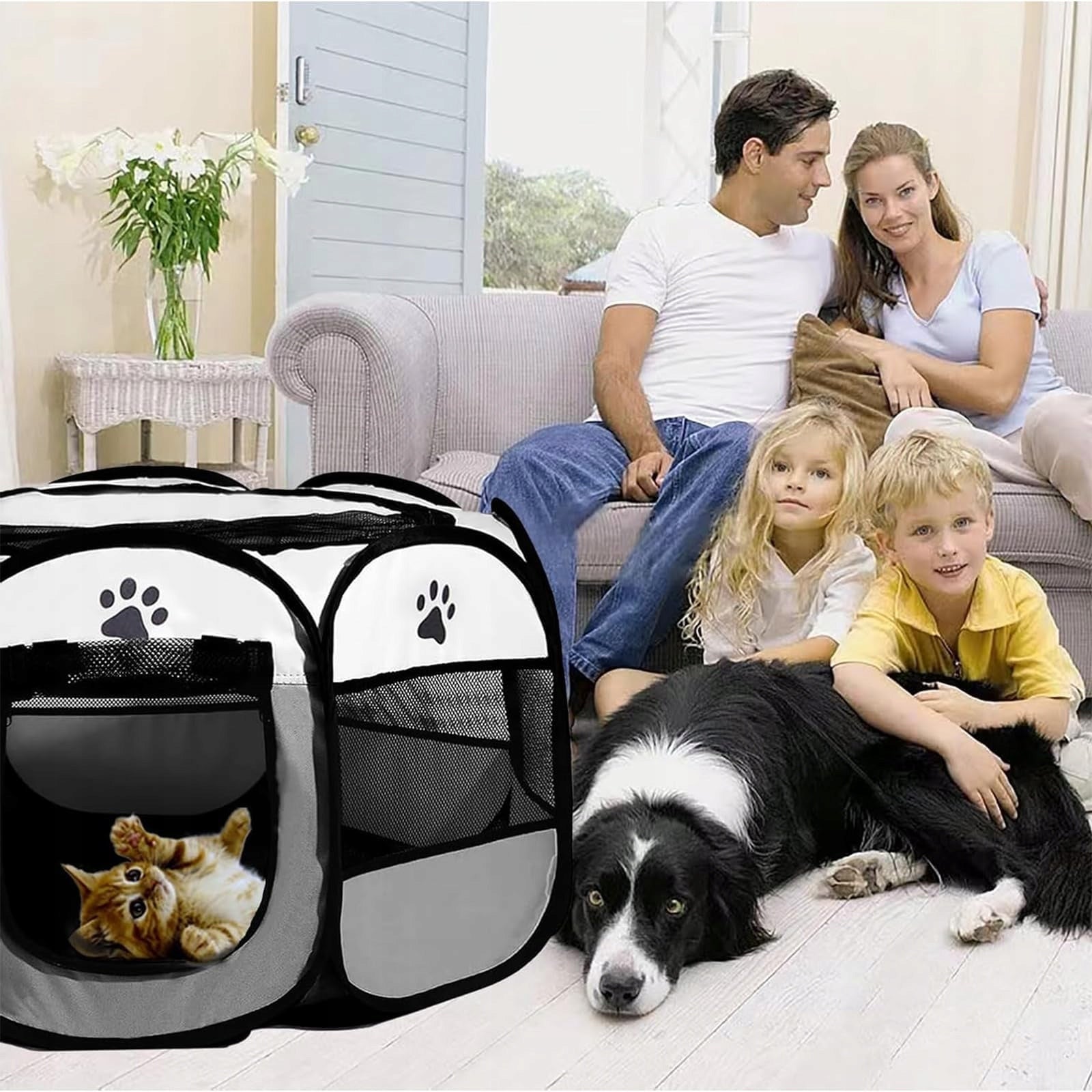 PET PLAYPEN 74X74X43CM FOLDING PORTABLE OUTSIDE INSIDE Product height 43 cm