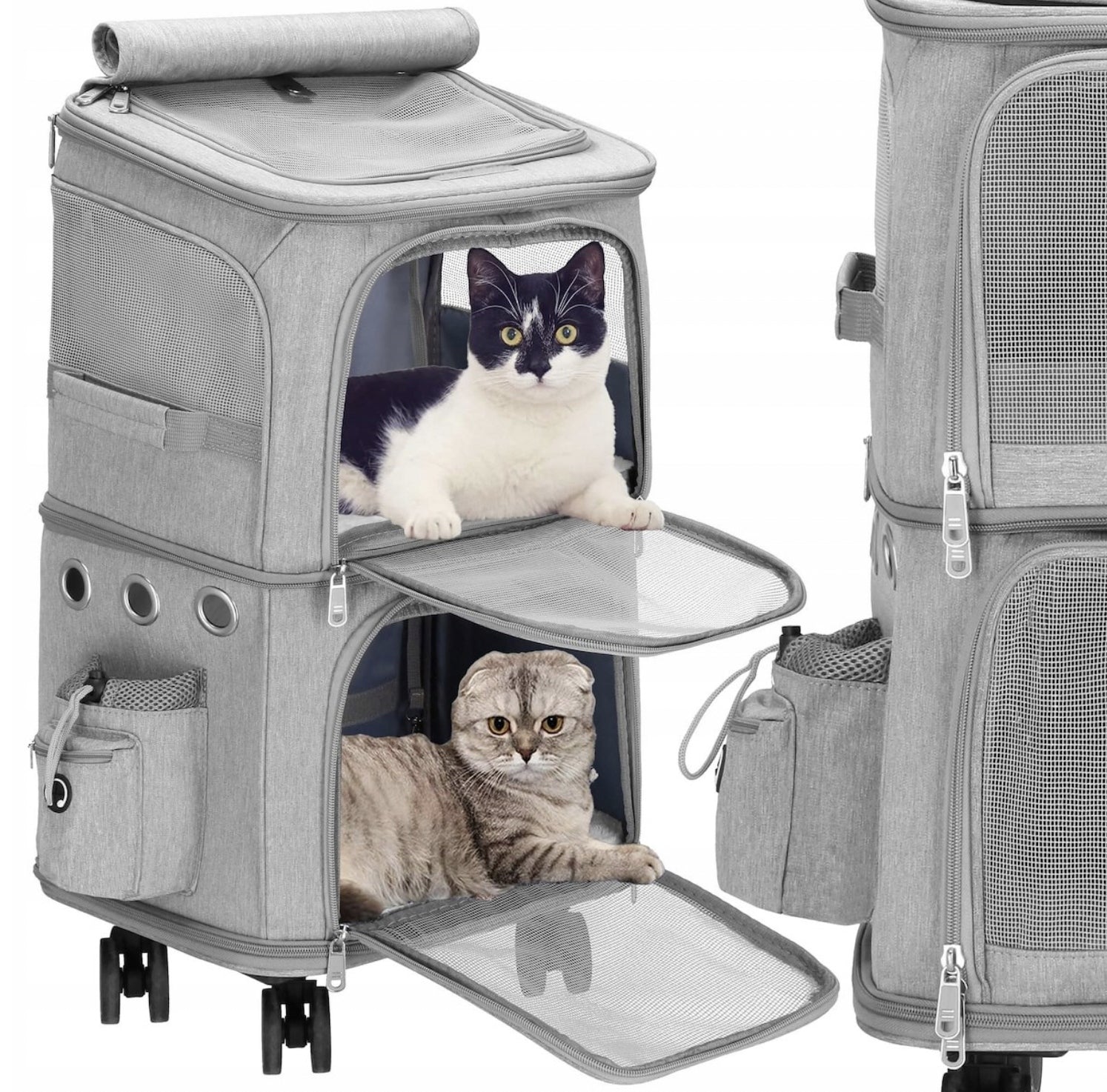 PET TRANSPORTER CAT DOG 2 CHAMBERS PLAYPEN ON WHEELS DOUBLE Product depth 26 cm