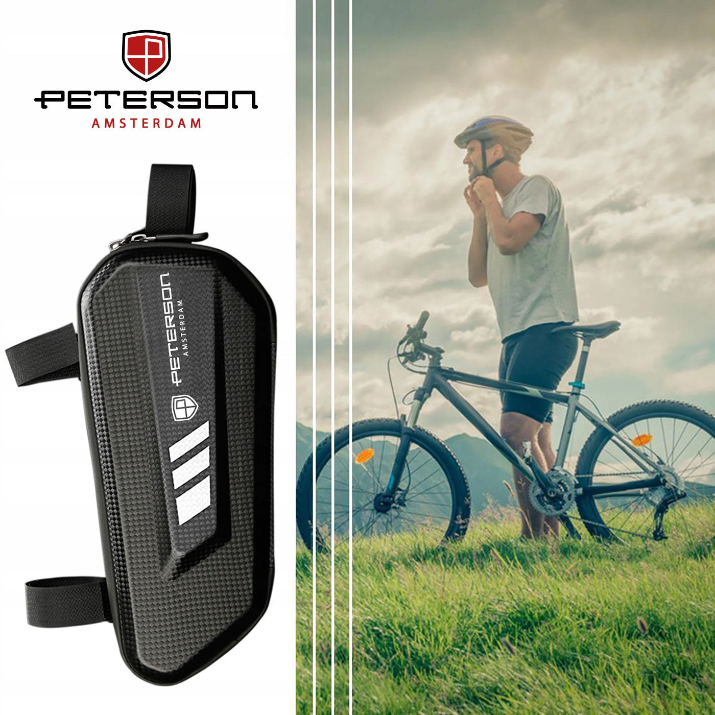 PETERSON pannier bicycle bag under frame waterproof carbon Color black