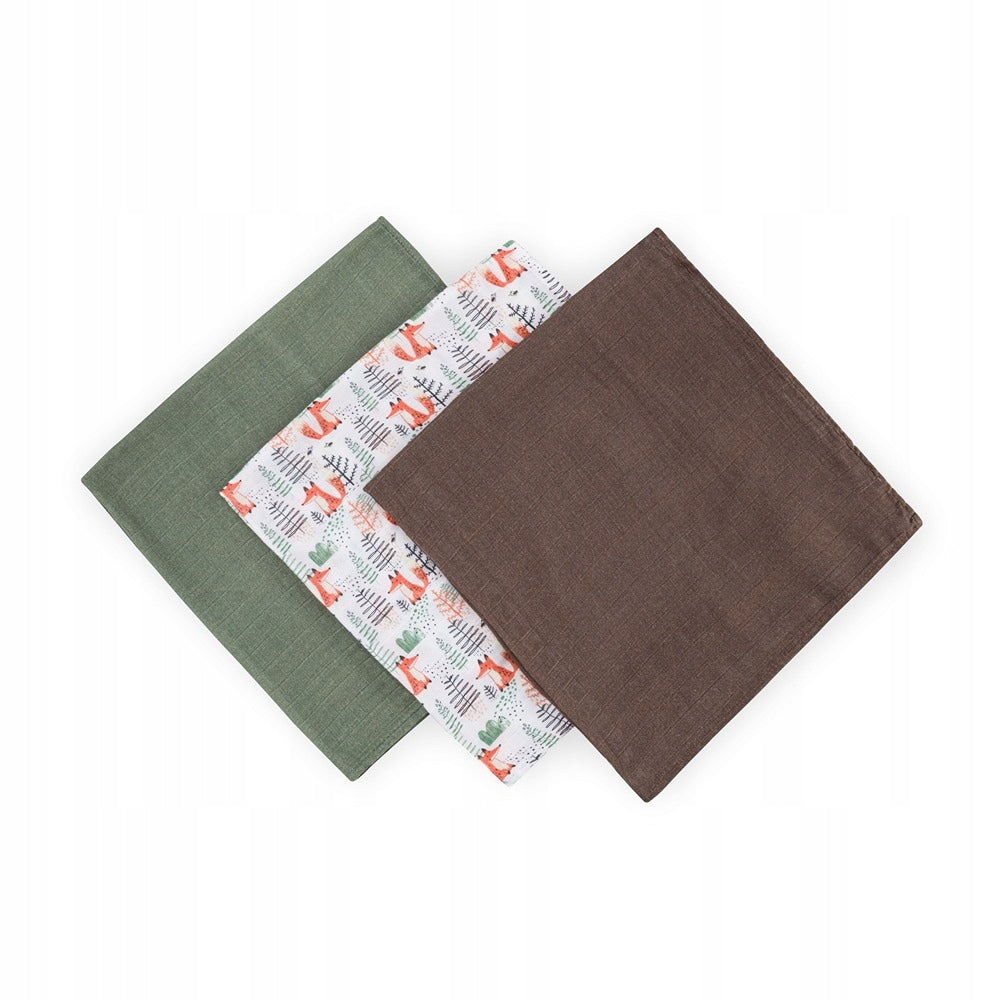 PETITE&MARS Bamboo muslin diapers 3 pcs Moussy Forest Fox Kind muslin