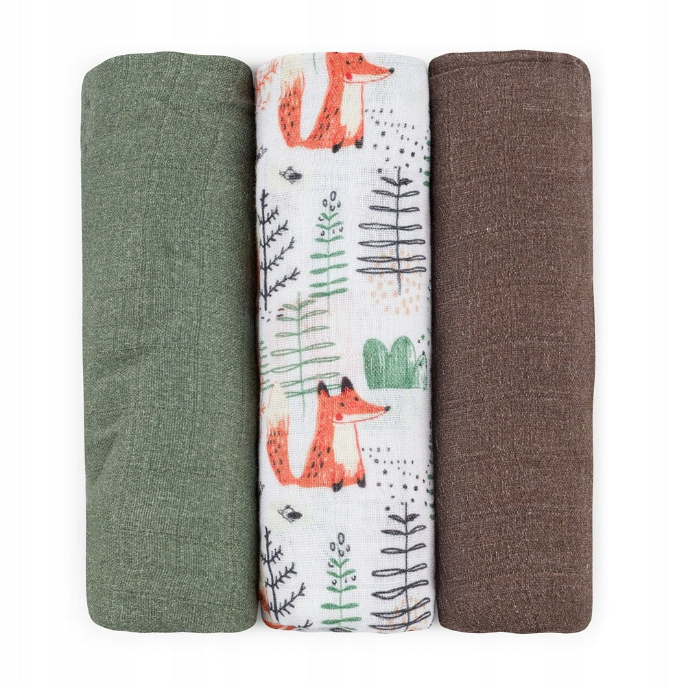 PETITE&MARS Bamboo muslin diapers 3 pcs Moussy Forest Fox