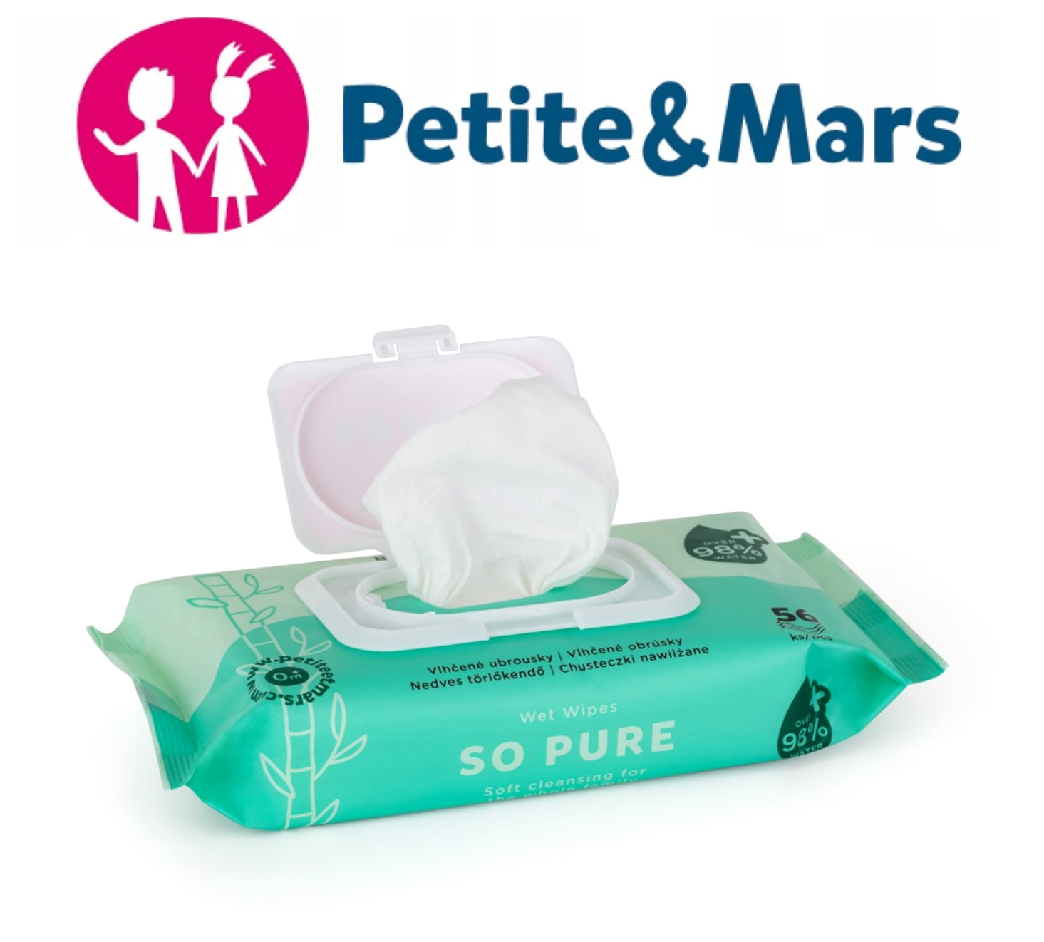 PETITE&MARS Bamboo wet wipes SO PURE biodegradable 56 pcs Brand Petite&Mars