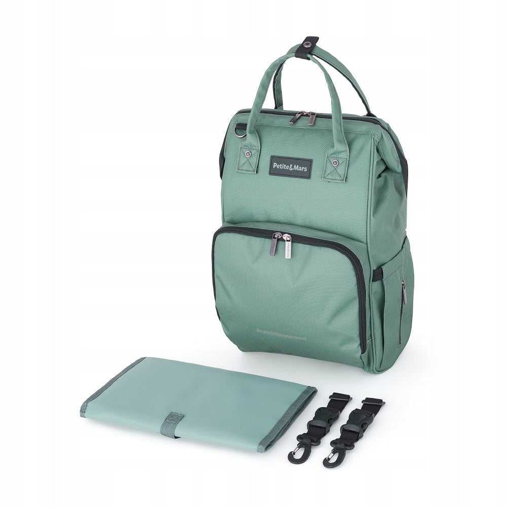 PETITE&MARS Large JACK Stroller Backpack for Mom Dad Misty Green