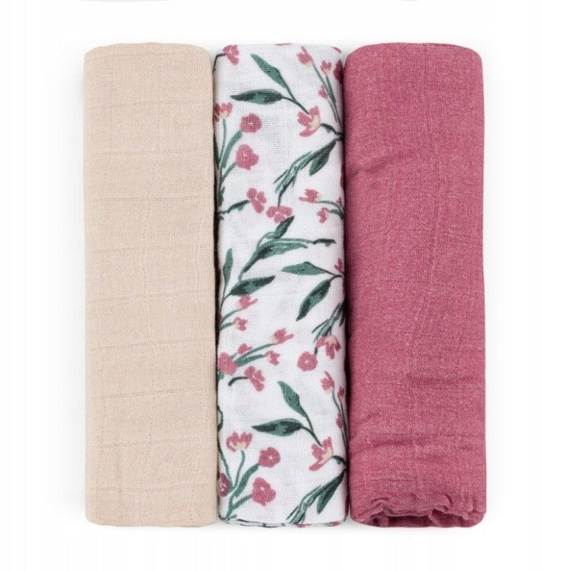 PETITE&MARS Moussy Bamboo Muslin Diaper Set 3pcs Pink Meadow