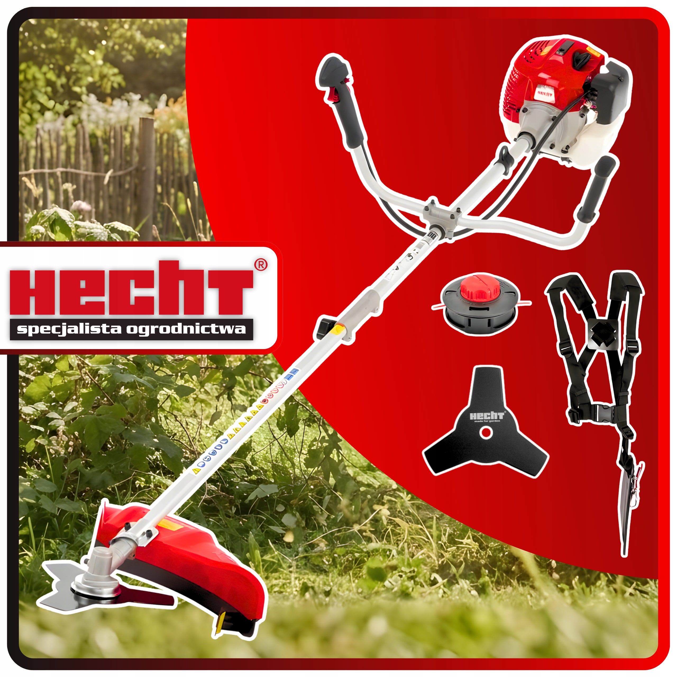 PETROL GRASS TRIMMER HECHT 142 BTS 2KM DISC HEAD HARNESS Model 142 BTS