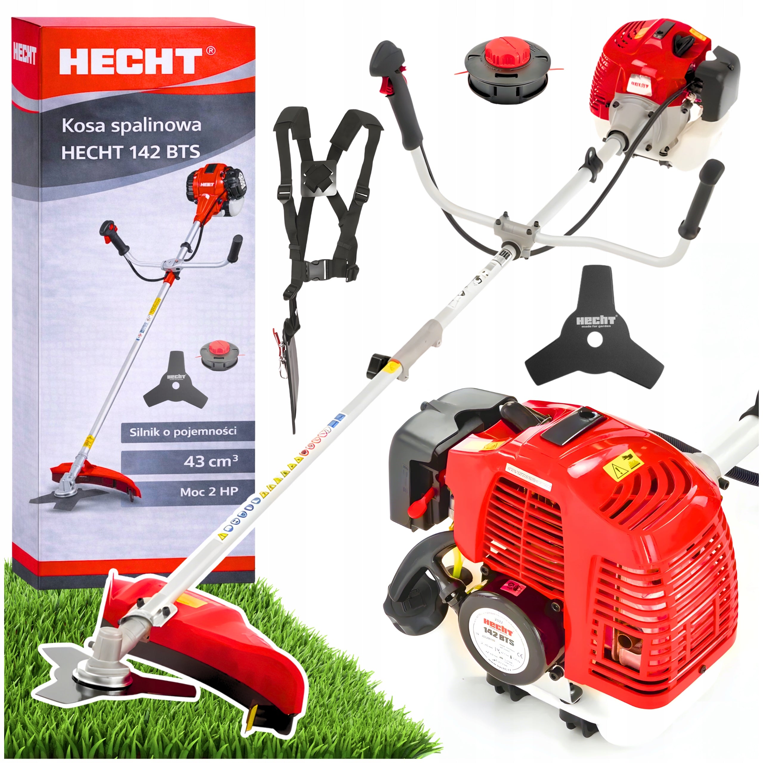 PETROL GRASS TRIMMER HECHT 142 BTS 2KM DISC HEAD HARNESS