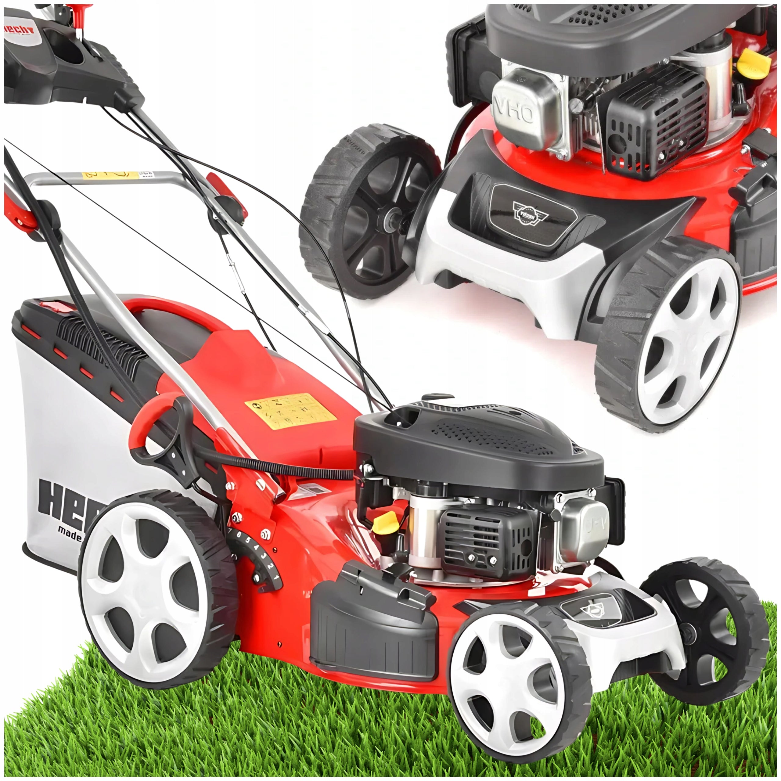 PETROL MOWER DRIVE MULCHING BASKET 50L STARTER 43CM HECHT543SWE