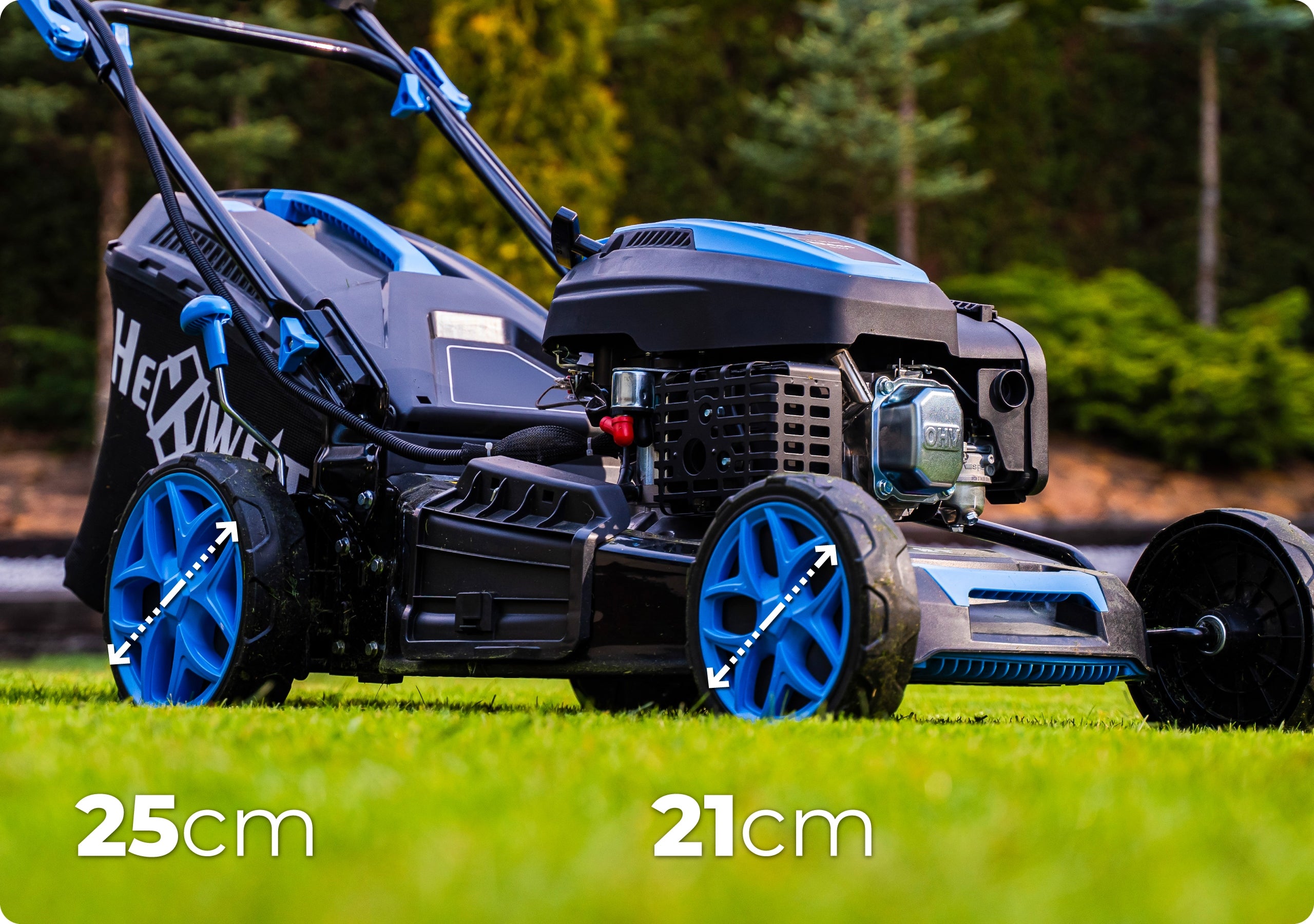PETROL MOWER POWERFUL 224CC STARTER DRIVE 53CM MULCHING 9IN1 Series HEXWELT HW-KS-224