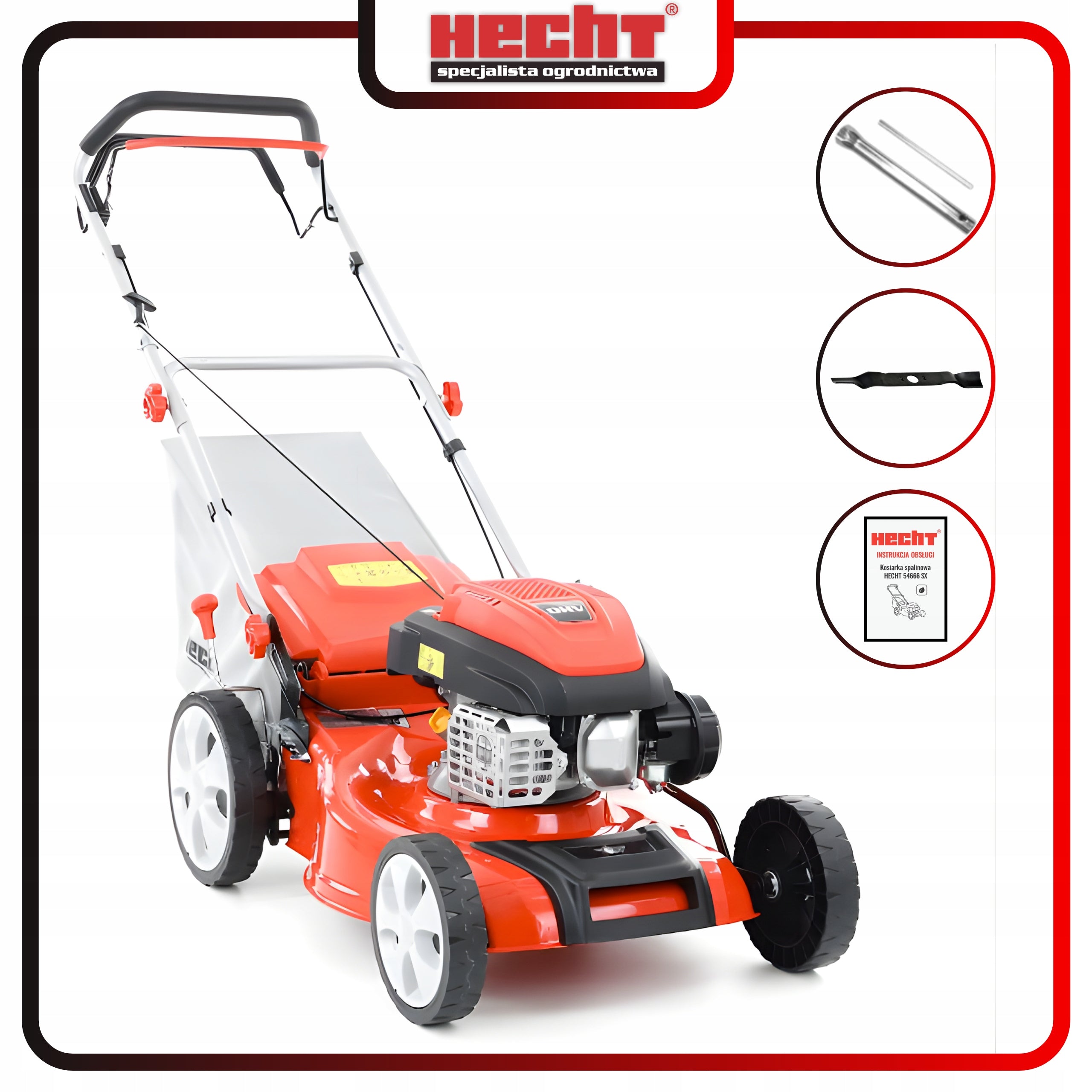 PETROL MOWER STRONG HECHT 54666 SX POWER 3 KM 46CM DRIVE BASKET 55L Manufacturer code 546 SX