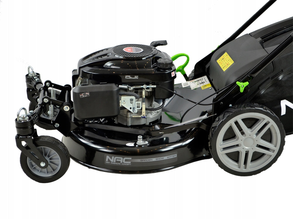 PETROL MOWER WITH DRIVE WIDTH 56 CM SWIVEL WHEELS FRONT MULCHING BASKET Mowing width 56 cm