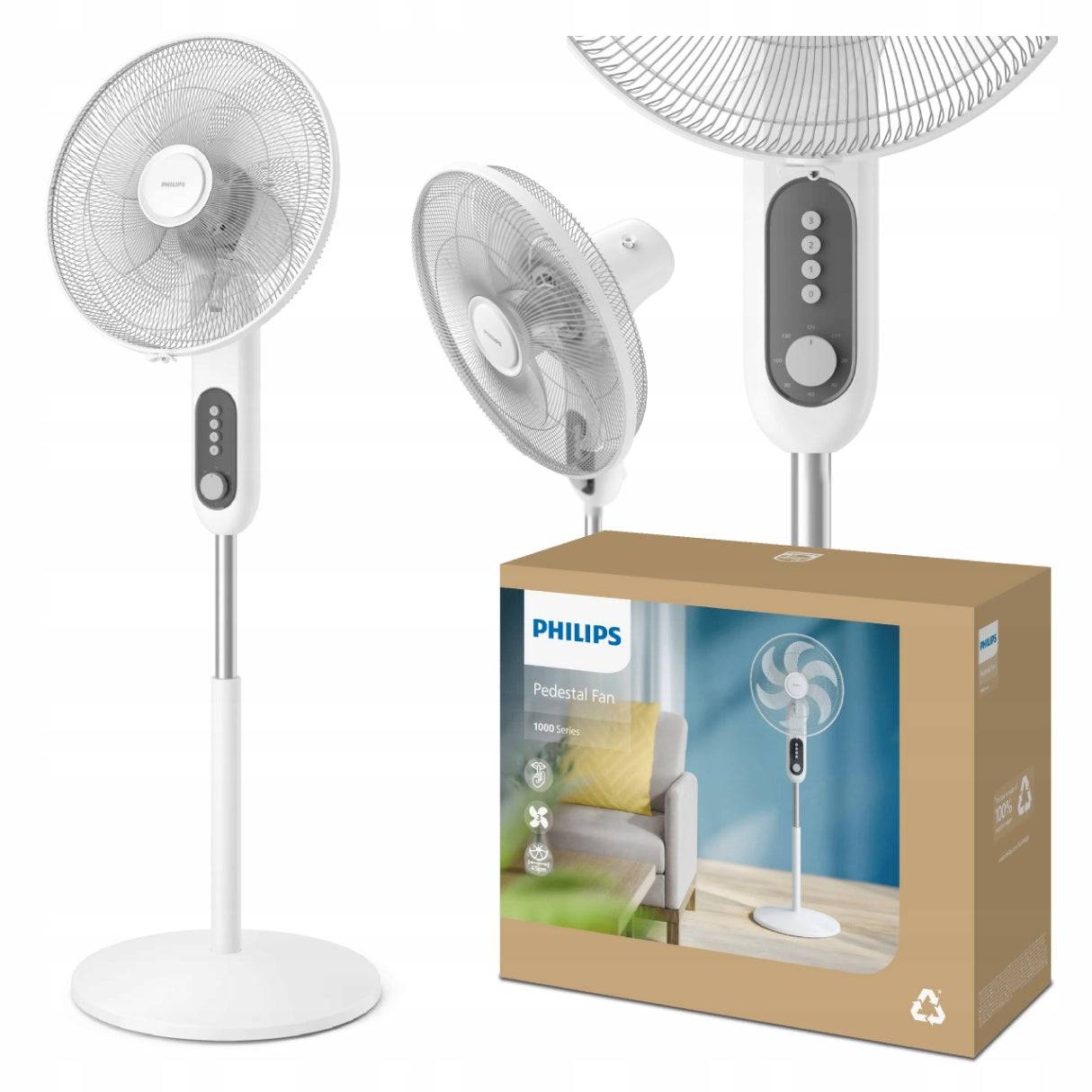PHILIPS STANDING FAN WHITE CX1220/00 FLOOR FAN QUIET