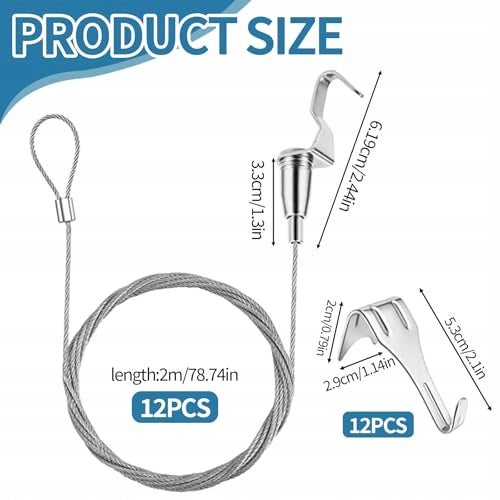 PHOTO HANGERS WIRE 2M STAINLESS STEEL SET OF 12 PCS STEEL PAINTINGS Manufacturer code Bez marki