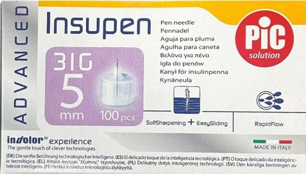 PIC Advanced Insupen Insulin Pen Needles 31G 5mm, 100pcs