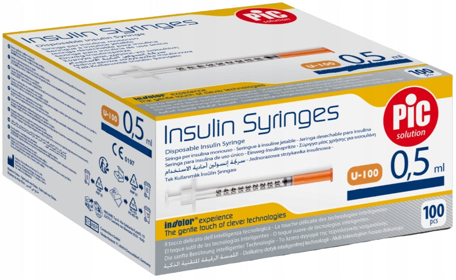 PIC Insulin Syringes 0,5 ml disposable insulin syringe G29 100 pieces