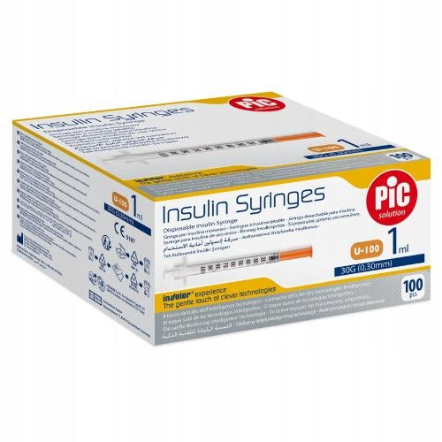 PIC Insulin Syringes Disposable Insulin Syringe 1 ml G30, 100 Pieces