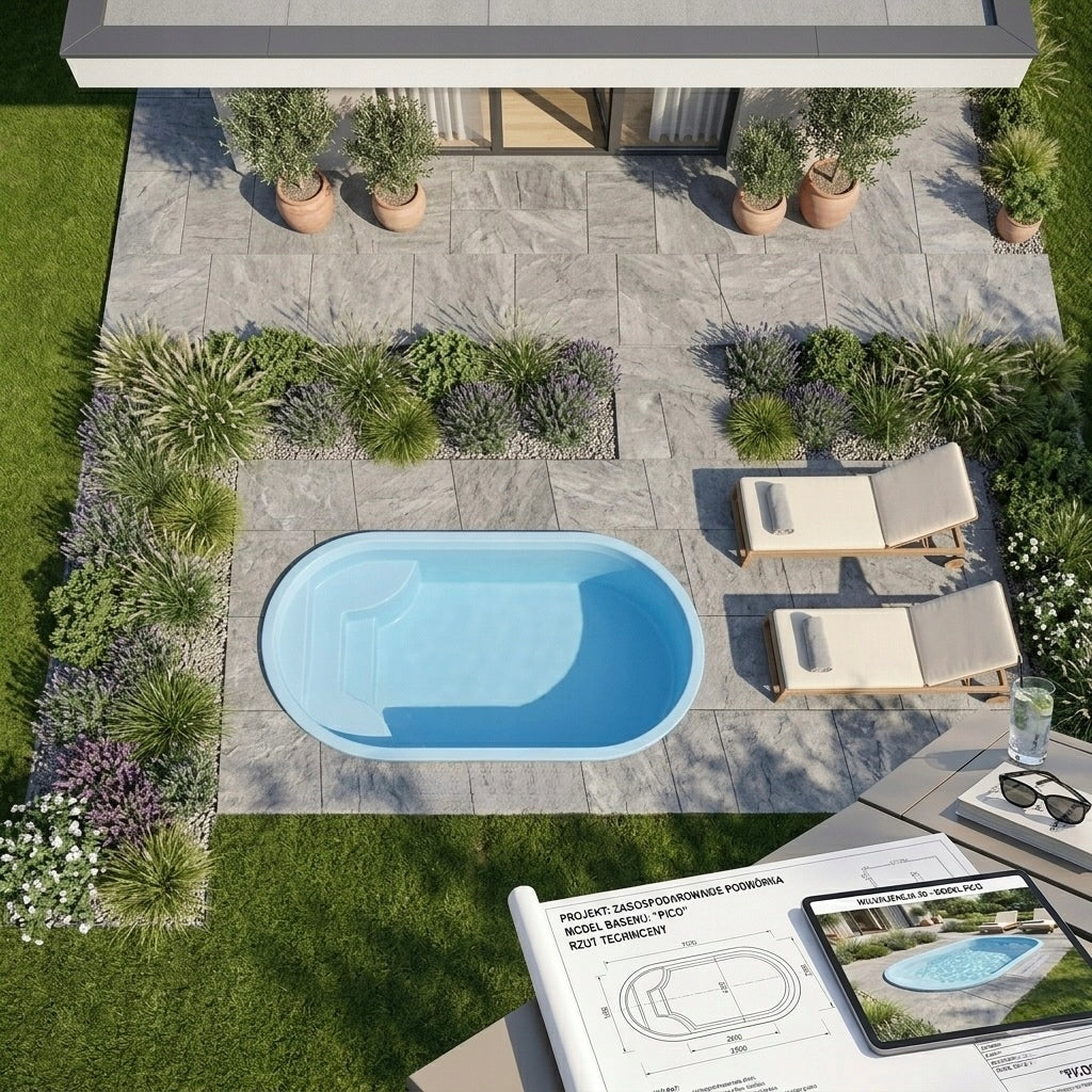 PICO polyester pool for digging 340 x 210 x 100 cm EXCEPTIONAL PRICE (description) Height 100 cm