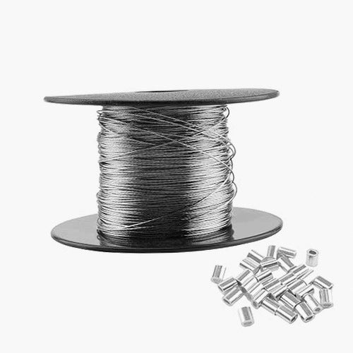 PICTURE HANGING WIRE 100M 0 5MM STAINLESS STEEL HOOKS