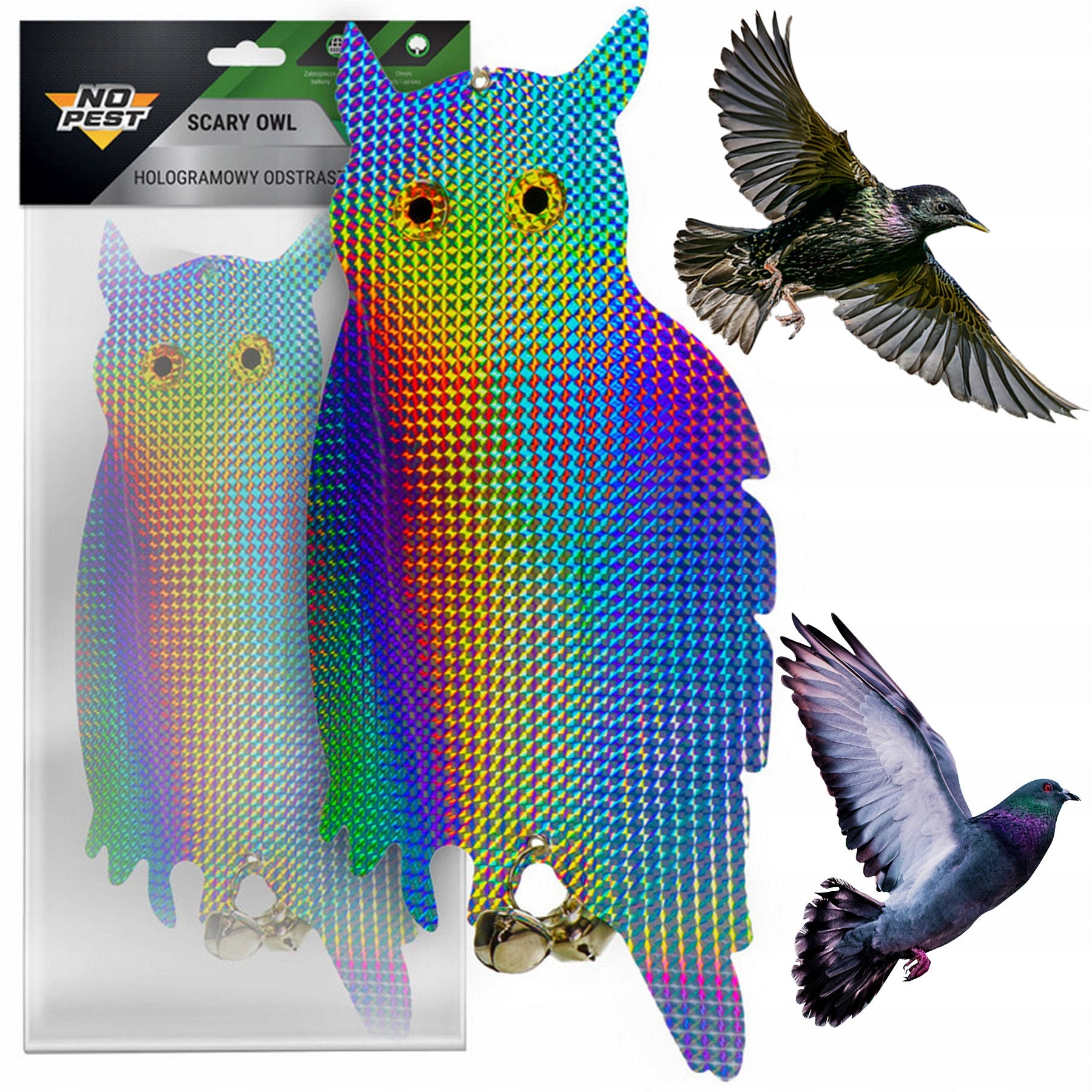 PIGEON REPELLENT BIRD STARLINGS REFLECTIVE STANDING OWL NO PEST HOLOGRAM
